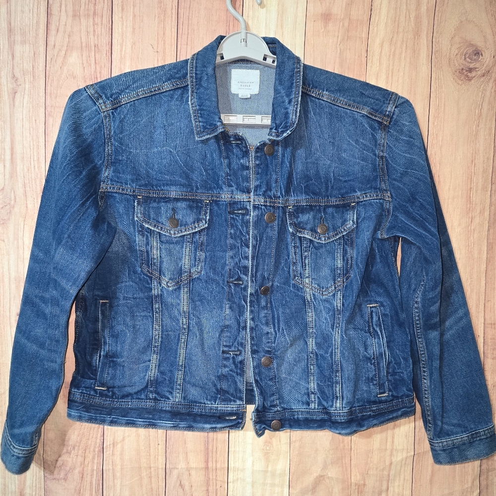 American Eagle Denim Medium Wash Botton Front Long Sleeve Blue Jacket XL - Picture 7 of 9